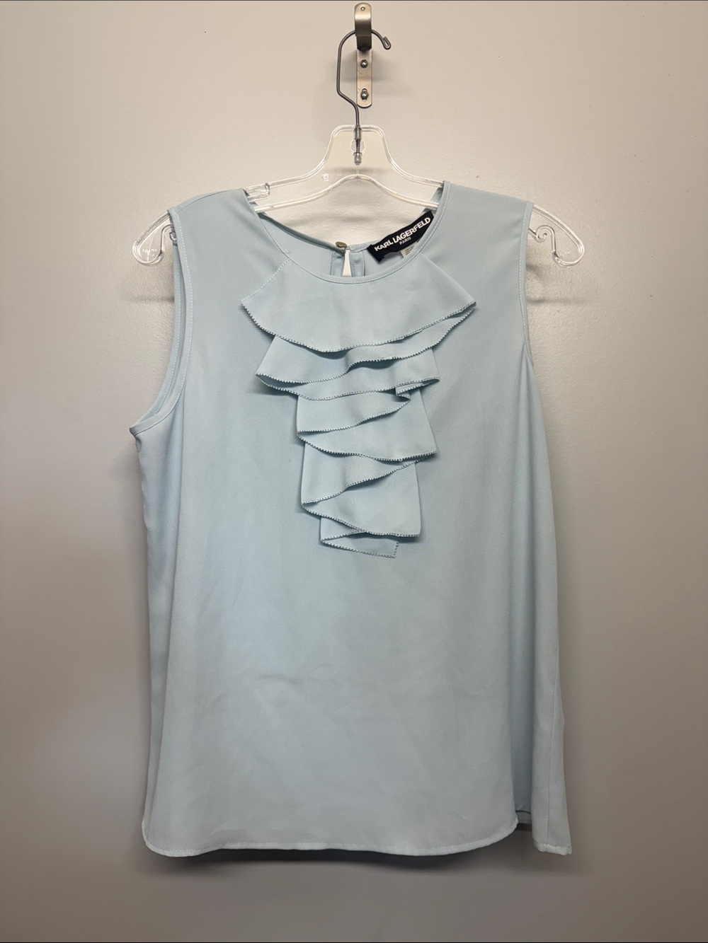 Karl Lagerfeld Light Blue Ruffle Sleeveless Blouse